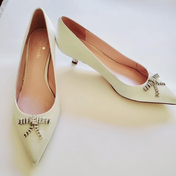 kate spade Shoes - Kate Spade Kitten Heel Rhinestone Satin Sh…